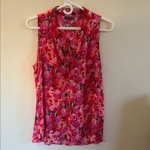 Vince Camuto Pink Floral Sleeveless Blouse Medium Draped Neck